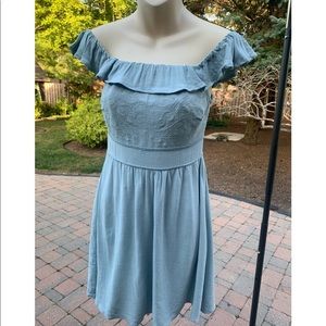 Ruffled Off-Shoulder Light Blue Laced Mini Dress